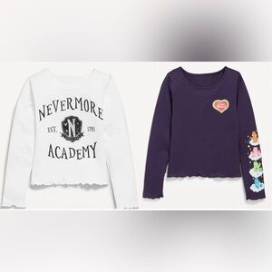 Old Navy Girls Bundle(2) Graphic Long Sleeve Tee Lg Wednesday Addams Care Bears